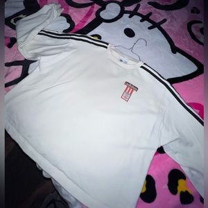 Adidas Women's White Sweatshirt with Black Stripes